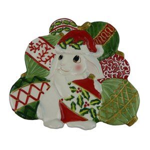 Fitz and Floyd Essentials Canape Plate Christmas Bunny Blooms 2004